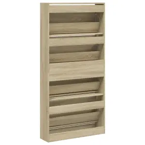 Berkfield Shoe Cabinet with 4 Flip-Drawers Sonoma Oak 80x21x163.5 cm