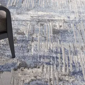 Blue Grey Abstract Modern Luxurious Rug For Dining Room Bedroom & Living Room-66 X 229cm (Runner)