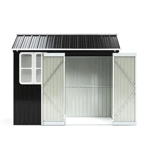 8.3 x 5.4ft Metal Apex Roof Garden Shed Outdoor Storage House with Window in Black and White, Assembly Required