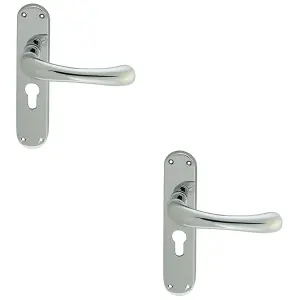 2 PACK - Rounded Smooth Latch & EURO Lock Door Handle - Polished Chrome Lever Backplate