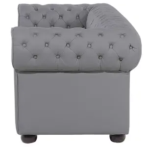 3 Seater Leather Sofa Grey CHESTERFIELD