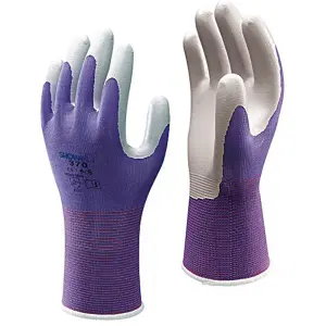 Showa Floreo 370 Gardening Gloves - Lightweight Multipurpose Outdoor Garden Gloves, Nitrile Easy Grip Coating, Medium Purple Pk3