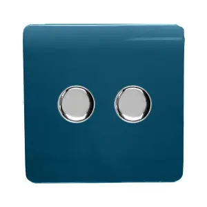 Trendi Switch 2 Gang 1 or 2 way 150w Rotary LED Dimmer Light Switch in Midnight Blue