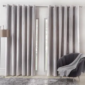 Sienna Capri Shimmer Velvet Eyelet Curtains Pair of Fully Lined Ready Made Super Soft Panels - Silver Grey, 66" wide x 72" drop