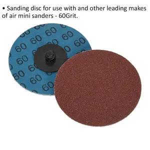 10 Pack of 75mm Quick Change Mini Sanding Discs - 60 Grit Aluminium Oxide for Woodworking