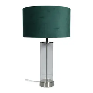 Simonetta Matt Gold and Clear Tube Table Lamp with Blush Velvet Reni Shade and 6W GLS Warm White Bulb Silver / Forest Green / No