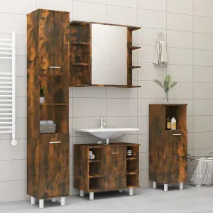 Berkfield Bathroom Mirror Cabinet Smoked Oak 80x20.5x64 cm Engineered Wood