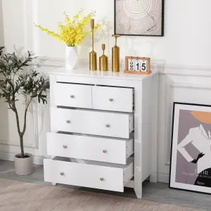 FurnitureHMD White 5 Drawers Chest Bedroom Storage Unit Floor Standing Storage Unit Large Cabinet