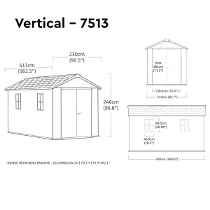 Keter Newton Plus Vertical 13x7.5 ft Apex Grey Plastic 2 door Shed with floor & 2 windows (Base included)