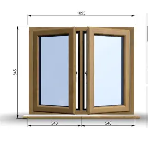 1095mm (W) x 945mm (H) Wooden Stormproof Window - 2 Opening Windows (Left & Right) - Toughened Safety Glass