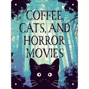 Grindstore Coffee, Cats & Horror Movies Tin Mini Plaque Black/Green (One Size)