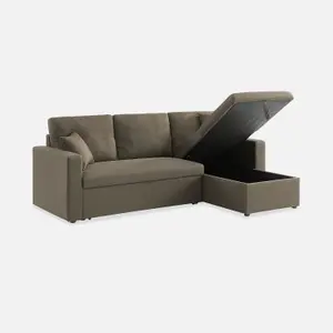 sweeek. 3-seater reversible corner sofa bed with storage Ida Taupe Grey 219x84x68 cm