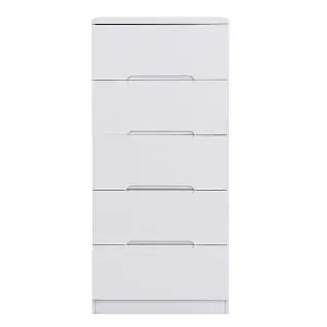 Manhattan Tall High Gloss Chest Of 5 Drawers In White