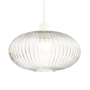 Modern Designer Clear Transparent Line Ribbed Glass Oval Pendant Lamp Shade