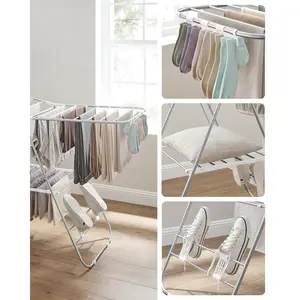 Steel Foldable Gullwing Drying Rack White/Silver / 147cm W x 56cm D