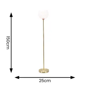 ValueLights Frenchie Brushed Gold Metal Floor Lamp with Pink Tinted Glass Globe Shade - LED Bulb Included