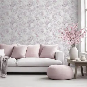 Muriva Apple Blossom Rose Pink Wallpaper Floral Flowers Stylish Feature Wall