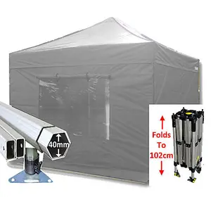 3m x 3m Compact 40 Instant Shelter Pop Up Gazebos Frame, Canopy & Sides - Silver