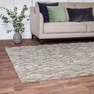 Dark Beige Modern Shaggy Easy to Clean Geometric Dining Room Bedroom And Living Room Rug-160cm X 230cm