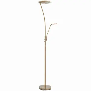 Floor Lamp Light Antique Brass & Frosted Plastic 18W LED & 6W LED