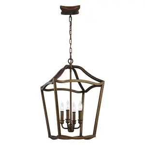 Elstead Yarmouth 4 Light Candle Pendant Chain Lantern, Painted Aged Brass