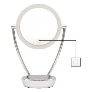 190mm Double-Sided LED Illuminated Vanity Mirror - Chrome Touch Dimmable Battery