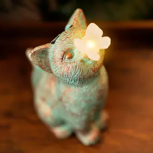 Resin Cat Statue Garden Ornaments Outdoor with Solar Butterfly