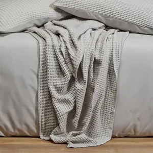 Cotton Waffle Bedspread Light Grey Quilted Throw Large Bed Runner 250 x 260cm