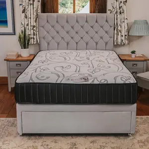 Chelsea 1000 Pocket Sprung Luxury Divan Bed Set  6FT Super King 2 Drawers Side  - Plush Light Silver