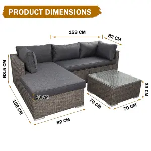 Rattan Garden Corner Sofa Set, 3 Piece Corner Garden Lounge Set with 10CM Cushion, Tempered Glass Table - Fully Assembled - Gray