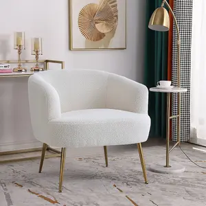 White Fabric Armchair Sofa Chair Accent Chair with Metal Legs