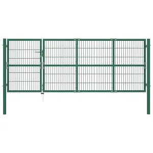 Berkfield Garden Fence Gate with Posts 350x120 cm Steel Green