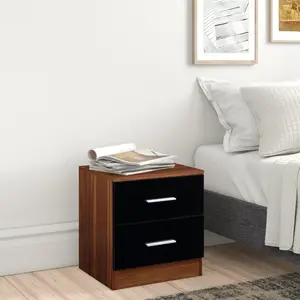 Eva 2 Drawer Bedside Table Walnut/Gloss Black