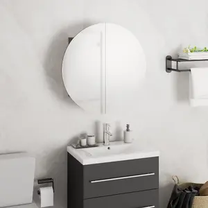 Berkfield Bathroom Cabinet with Round Mirror&LED Grey 40x40x17.5 cm