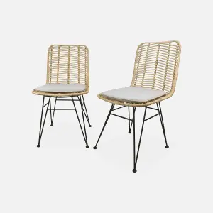 sweeek. Pair of high-backed rattan dining chairs Cahya Sand 57x44x84 cm