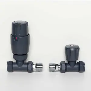 Pair of Straight Grey Thermostatic Radiator Valves