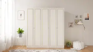 MARIE 5 Door Gold White Wardrobe