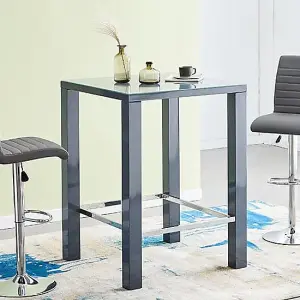 Jam Square Glass Grey Gloss Bar Table 2 Candid Black Stools