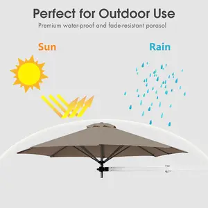 Costway Wall-Mounted Umbrella Water-proof Cantilever Parasols Tilting Sunshade Umbrella w/ Adjustable Pole