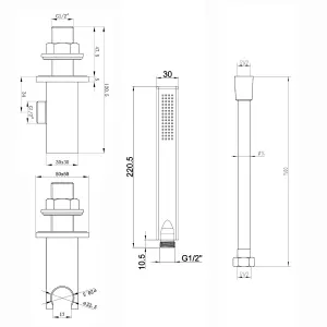 ENKI Milan Black Square Concealed Brass Thermostatic Overhead Shower & Handset Kit SH0099