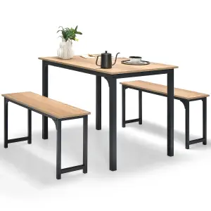 Costway 3 PCS Dining Table Set Space-Saving Kitchen Table Set w/2 Benches