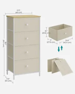 SONGMICS Chest of Drawers Bedroom, Drawer Storage Unit, Dresser with 4 Fabric Drawers, Camel Yellow and Cream White