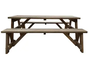 Victoria wooden picnic bench and table set, outdoor dining set (3ft, Rustic brown)