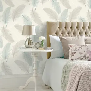 Elstow Teal Feather Classic Textured Wallpaper