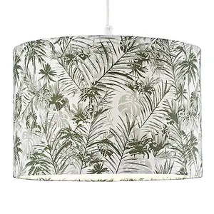 Stylish Forest Green Palm Tree Decorated 12 Linen Fabric Drum Lamp Shade