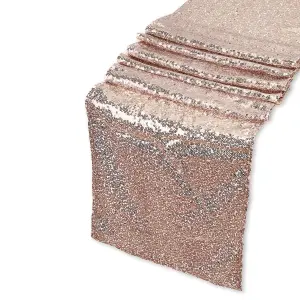 Neel Blue 11x108 Inch Shimmer Sequin Table Runner Glitter Fabric, Nude