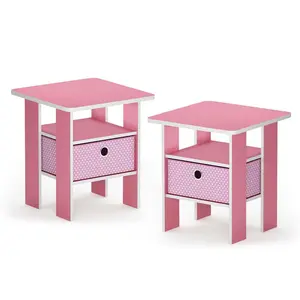 Joseph Side Table Nightstand with Bin Drawer, 2 per set (Set of 2) Pink