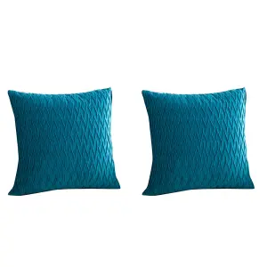 2 Pack Striped Velvet Square Decorative Pillow Cases blue