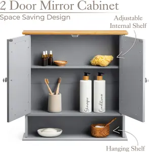 Bathroom Mirror Cabinet Grey Bamboo Wooden Double Wall Mounted Unit Christow