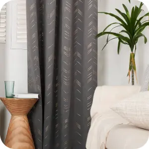 Deconovo Grey Curtains Foil Printed Thermal Curtains 55 x 54 Inch Dark Grey 2 Panels Window Treatment Eyelet Blackout Curtains